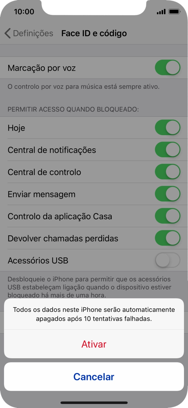 Se ativar a função, prima Ativar.