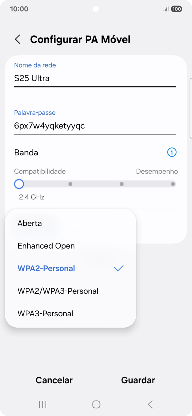 Prima WPA3-Personal para proteger o hotspot Wi-Fi com uma password.
