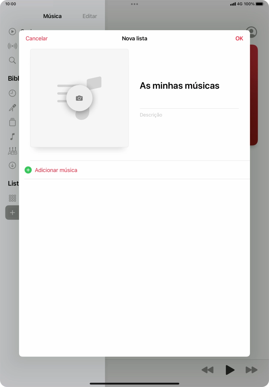 Prima Adicionar música.