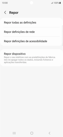 Prima Repor definições de rede.