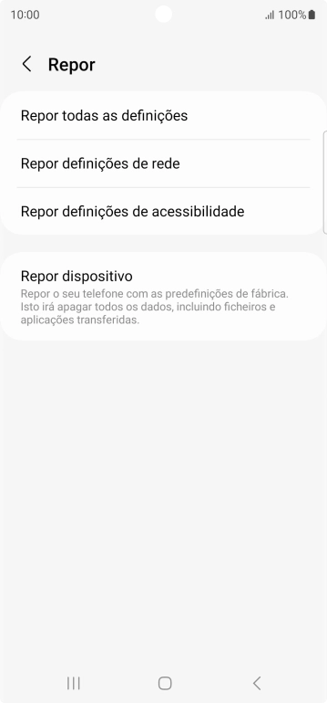 Prima Repor definições de rede.