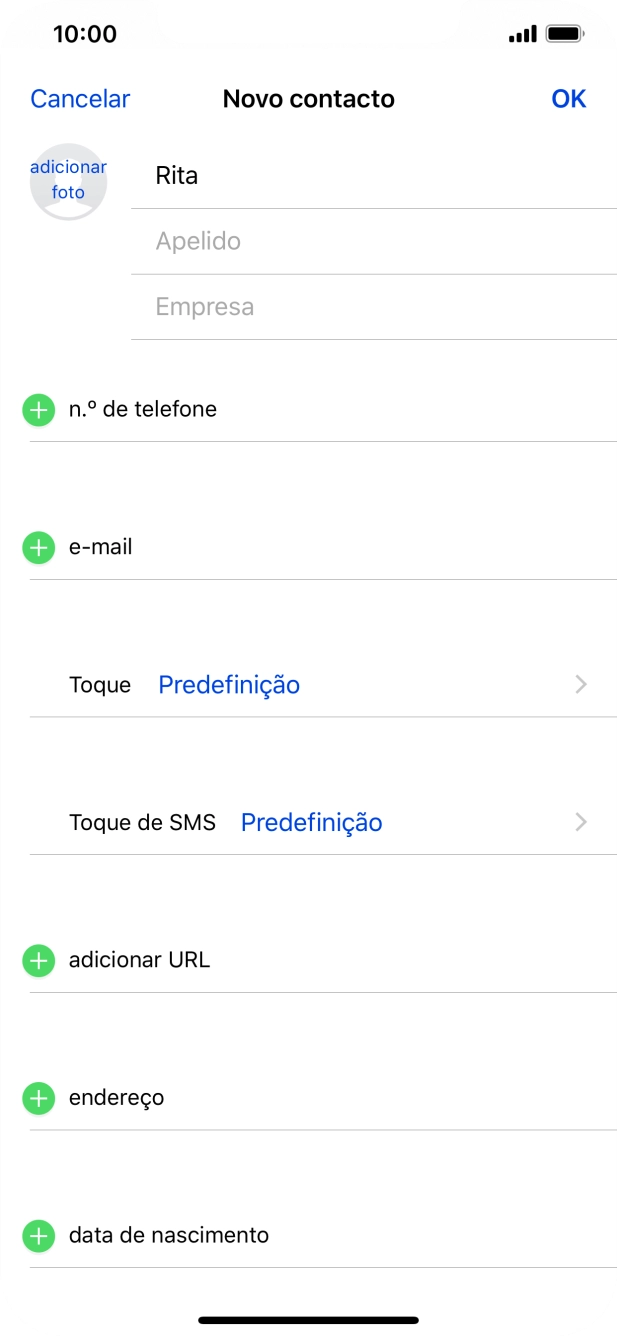 Prima Apelido e introduza o apelido.