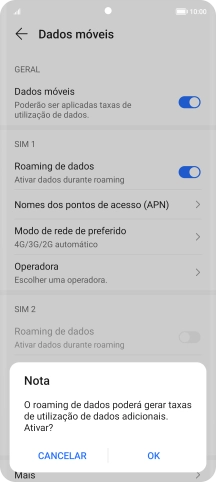 Se ativar a função, prima OK.