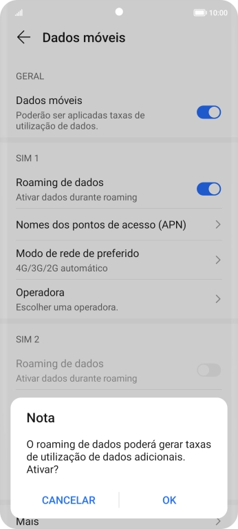 Se ativar a função, prima OK.