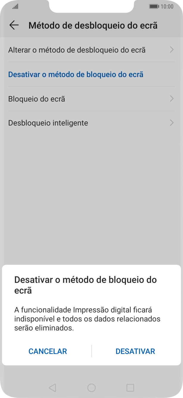 Introduza o código de bloqueio do telefone atual e prima DESATIVAR.