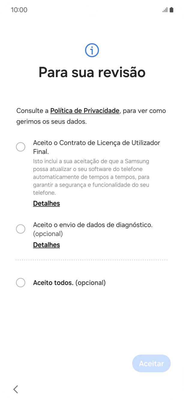 Prima o campo ao lado das definições pretendidas para as selecionar.