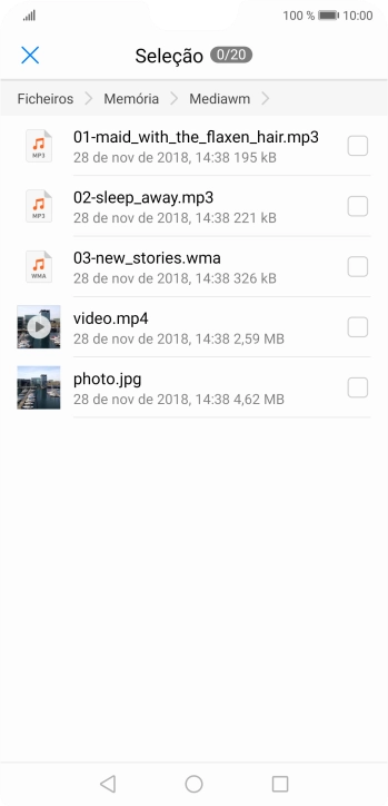 Vá até à pasta pretendida e prima o ficheiro pretendido.