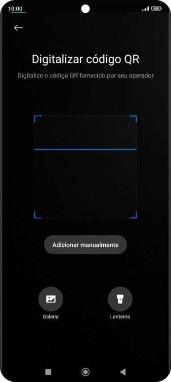 Para scanear o código QR enviado, enquadre-o na moldura da câmara do telefone.