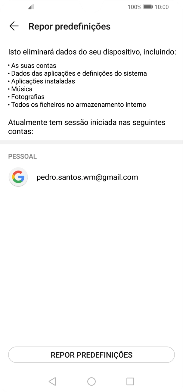 Prima REPOR PREDEFINIÇÕES.