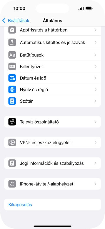 Válaszd az „iPhone-átvitel/-alaphelyzet” lehetőséget.