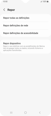 Prima Repor definições de rede.