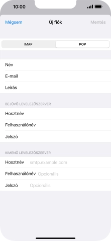 Kattints a Hosztnév mezőre, és írd be az e-mail szolgáltatód kimenő szerverének a nevét.
