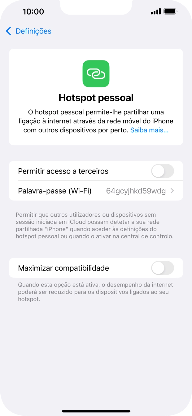 Prima Palavra-passe (Wi-Fi) e introduza a password pretendida.