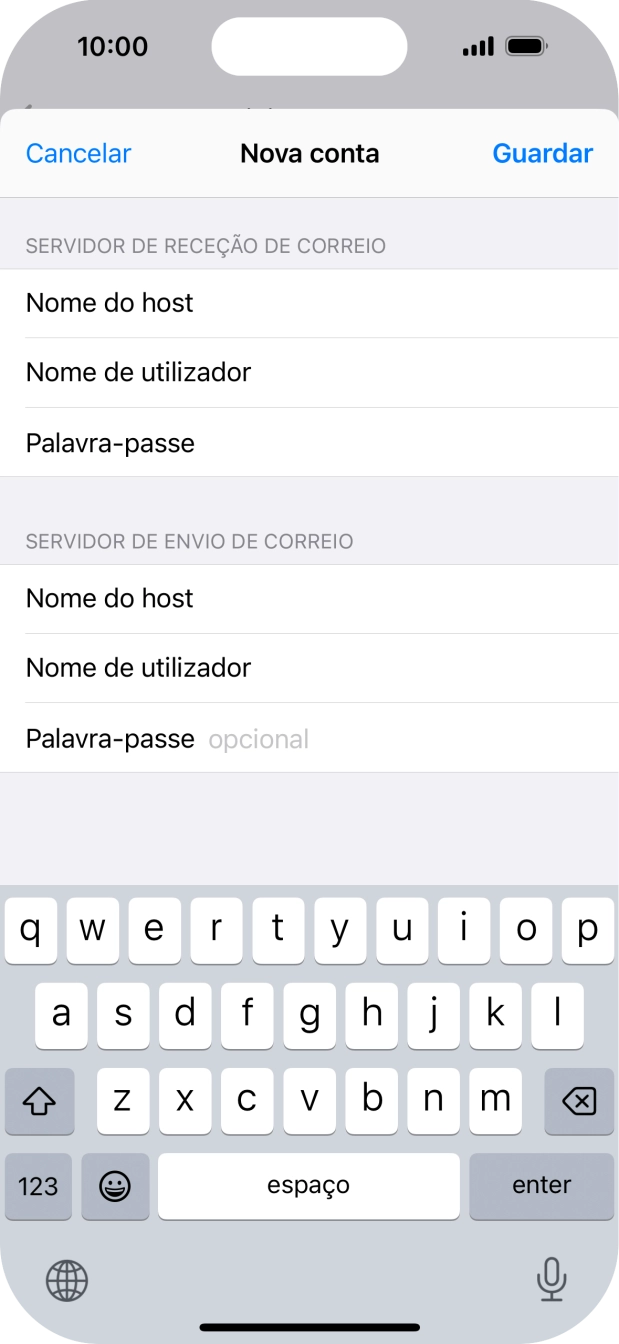 Prima Palavra-passe e introduza a password da sua conta de e-mail na Vodafone.