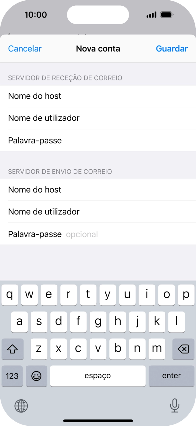 Prima Palavra-passe e introduza a password da sua conta de e-mail na Vodafone.