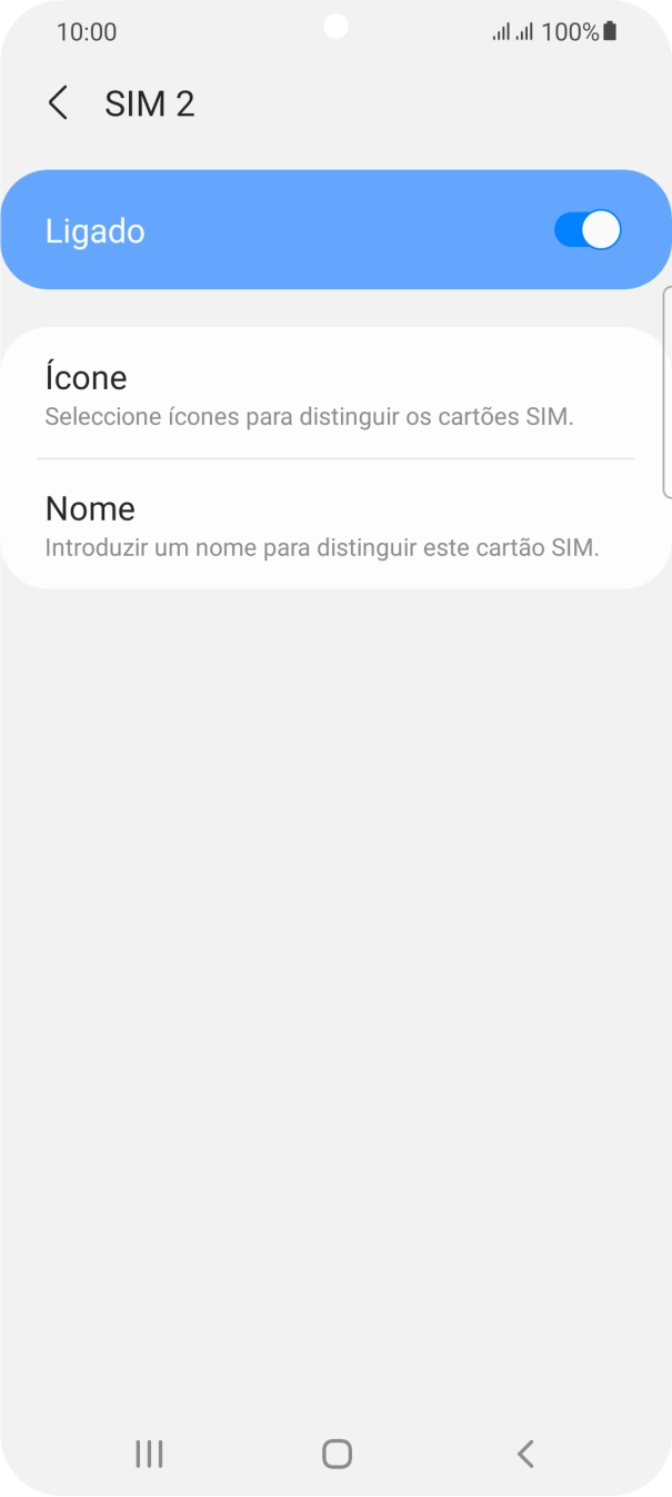 Prima o indicador para ativar ou desativar a utilização do cartão SIM.