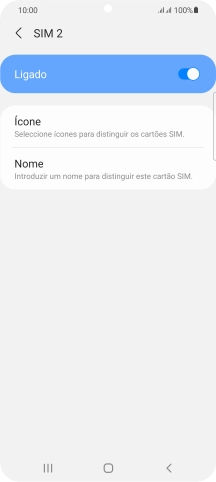 Prima o indicador para ativar ou desativar a utilização do cartão SIM.