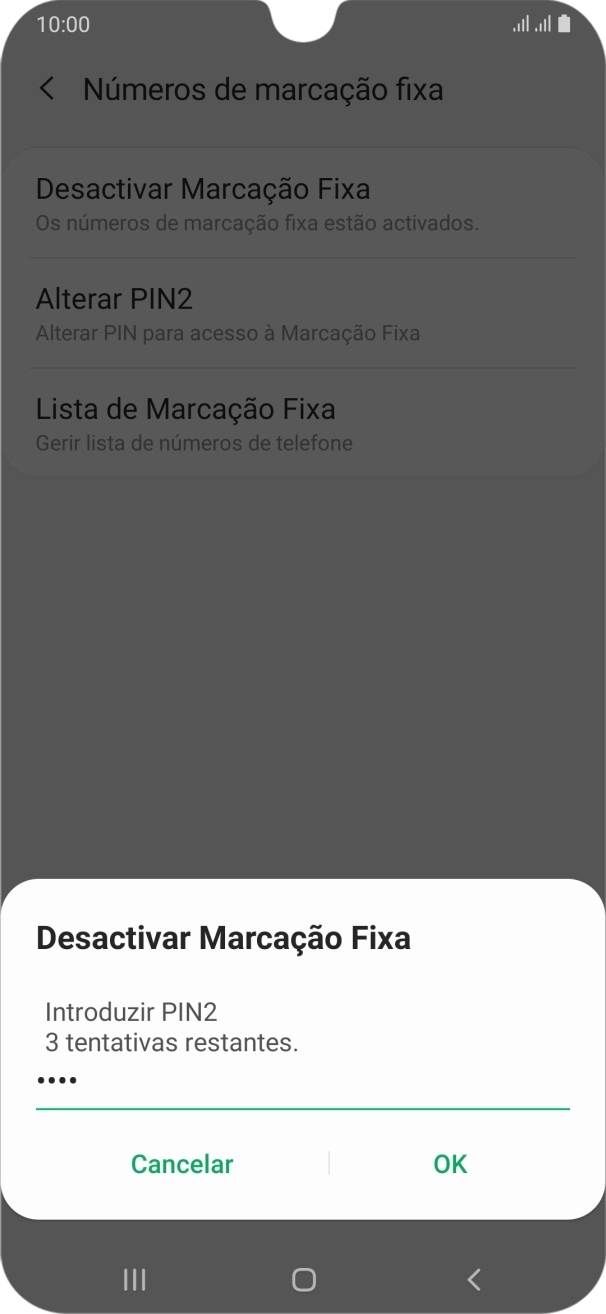 Introduza o código PIN2 e prima OK.