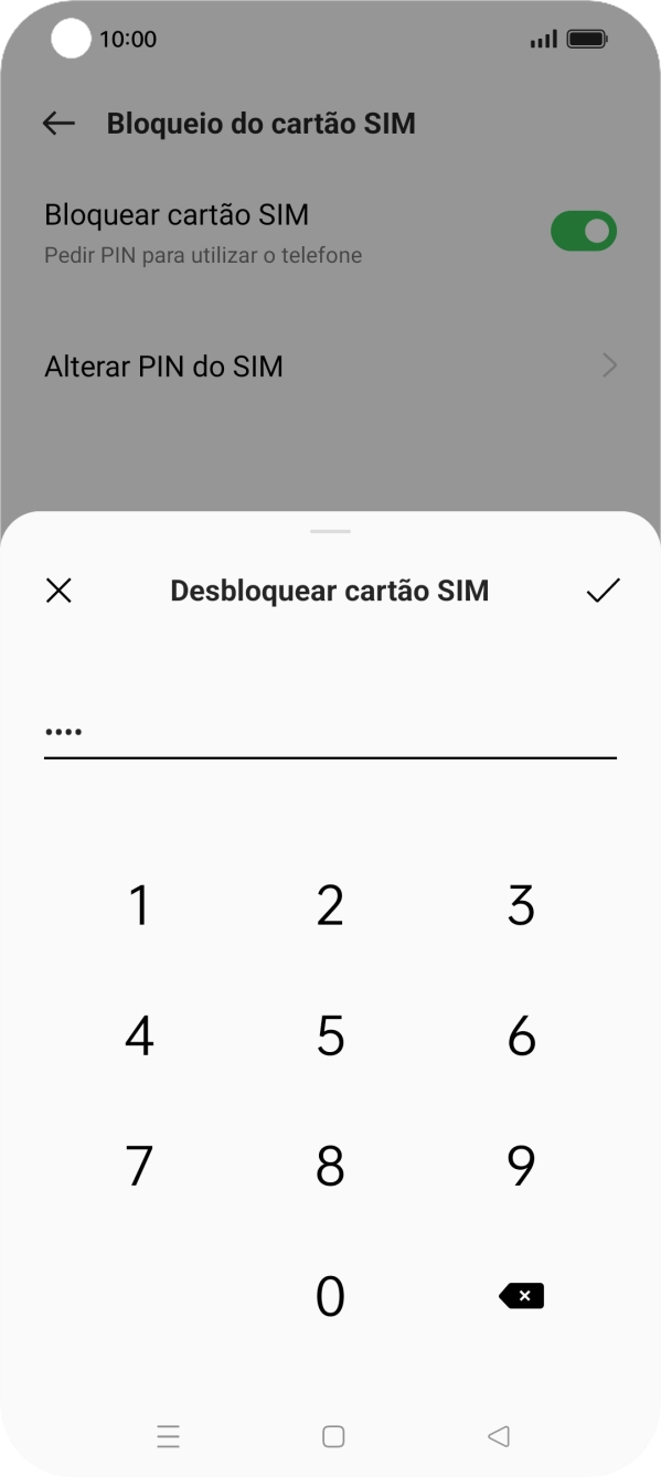 Introduza o código PIN e prima o ícone para aceitar.