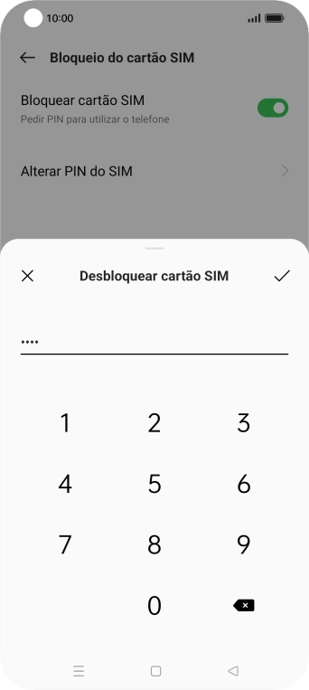 Introduza o código PIN e prima o ícone para aceitar.