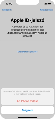 Írd be az Apple ID-hoz tartózó jelszót, és válaszd Az iPhone törlése lehetőséget. Várj egy kicsit, amíg a telefon visszaállítja a gyári beállításokat. A telefon konfigurálásához és ahhoz, hogy üzemkész állapotba hozd, kövesd a képernyőn megjelenő utasításokat.