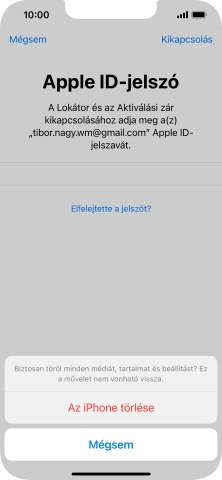 Írd be az Apple ID-hoz tartózó jelszót, és válaszd Az iPhone törlése lehetőséget. Várj egy kicsit, amíg a telefon visszaállítja a gyári beállításokat. A telefon konfigurálásához és ahhoz, hogy üzemkész állapotba hozd, kövesd a képernyőn megjelenő utasításokat.
