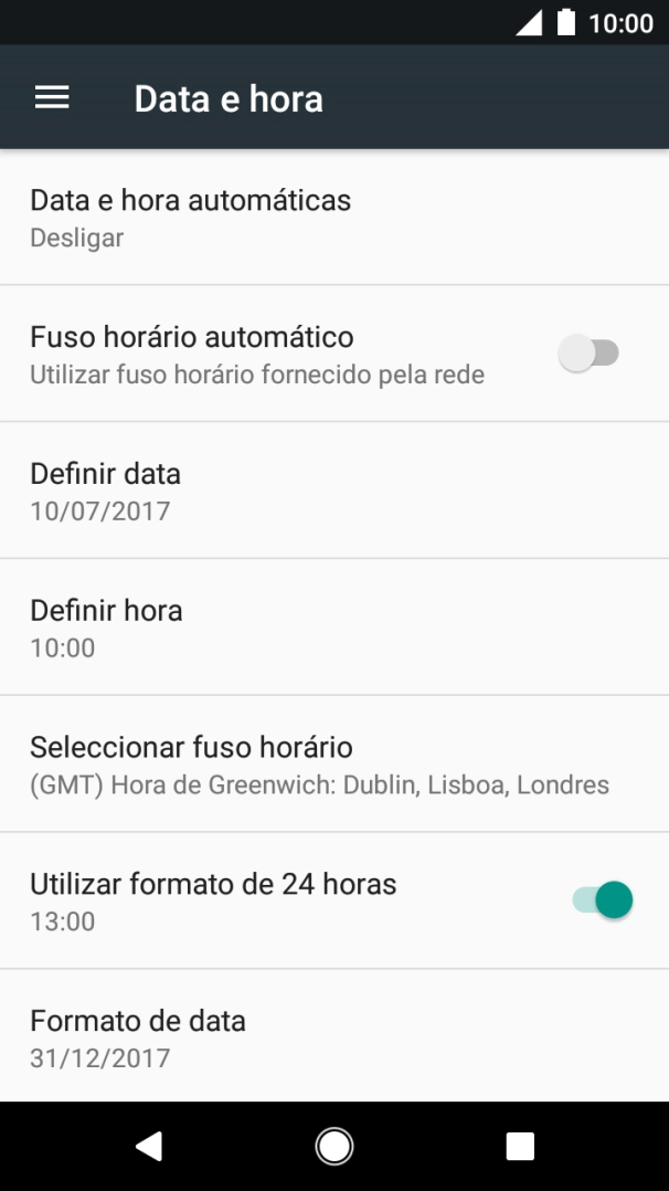 Prima Data e hora automáticas.