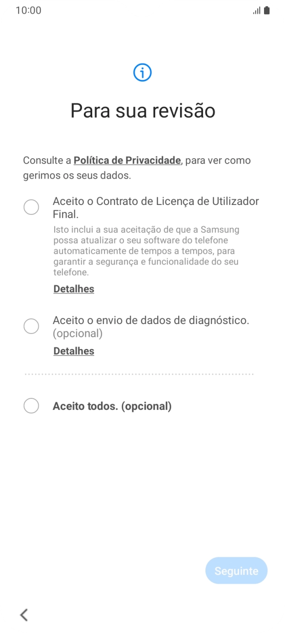 Prima o campo ao lado das definições pretendidas para as selecionar.