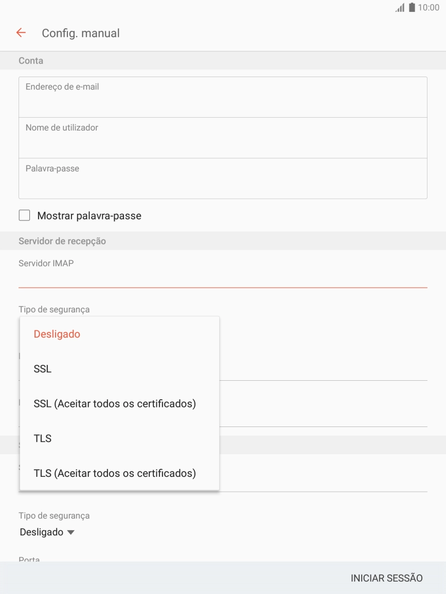 Prima SSL (Aceitar todos os certificados) para ativar a função.