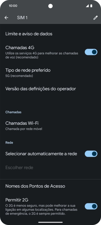 Prima Tipo de rede preferido.