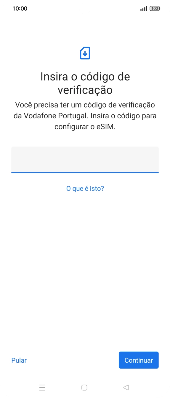 Introduza o código de confirmação enviado e prima Continuar.