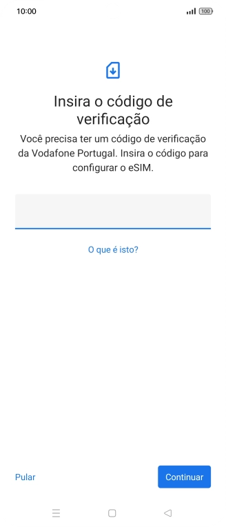 Introduza o código de confirmação enviado e prima Continuar.