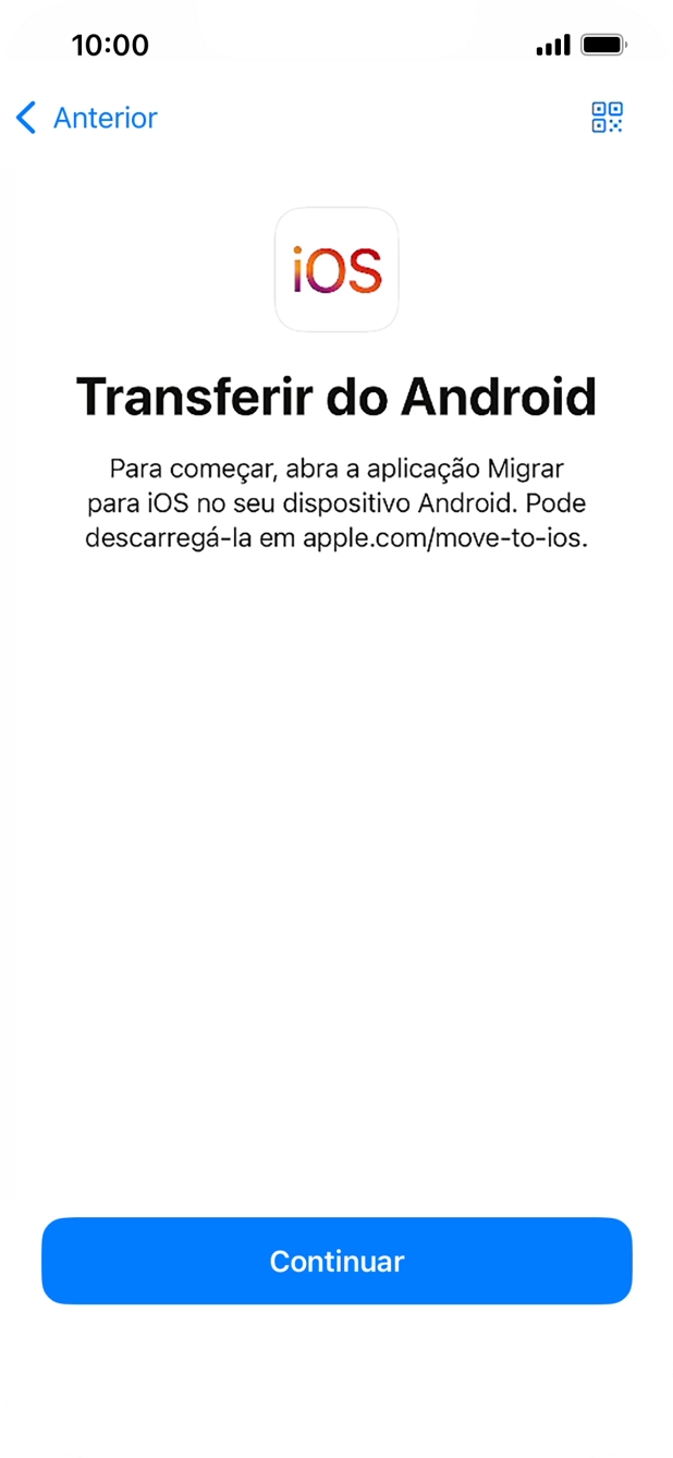 Antes de ser possível transferir conteúdo para o seu telefone, é necessário instalar a app 