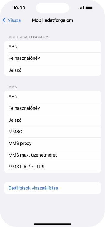 Válaszd az APN lehetőséget. Amennyiben előfizetésed van, írd be azt, hogy mms.vodafone.net.