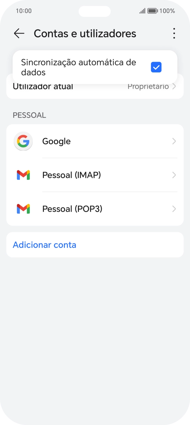 Prima Sincronização automática de dados para ativar ou desativar a função.