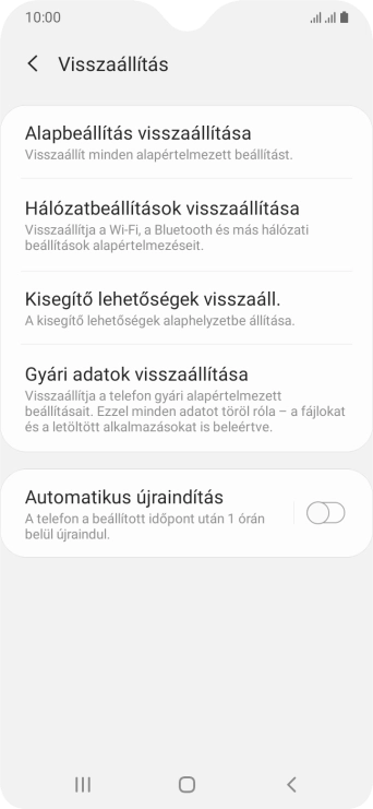 Válaszd a Gyári adatok visszaállítása lehetőséget.