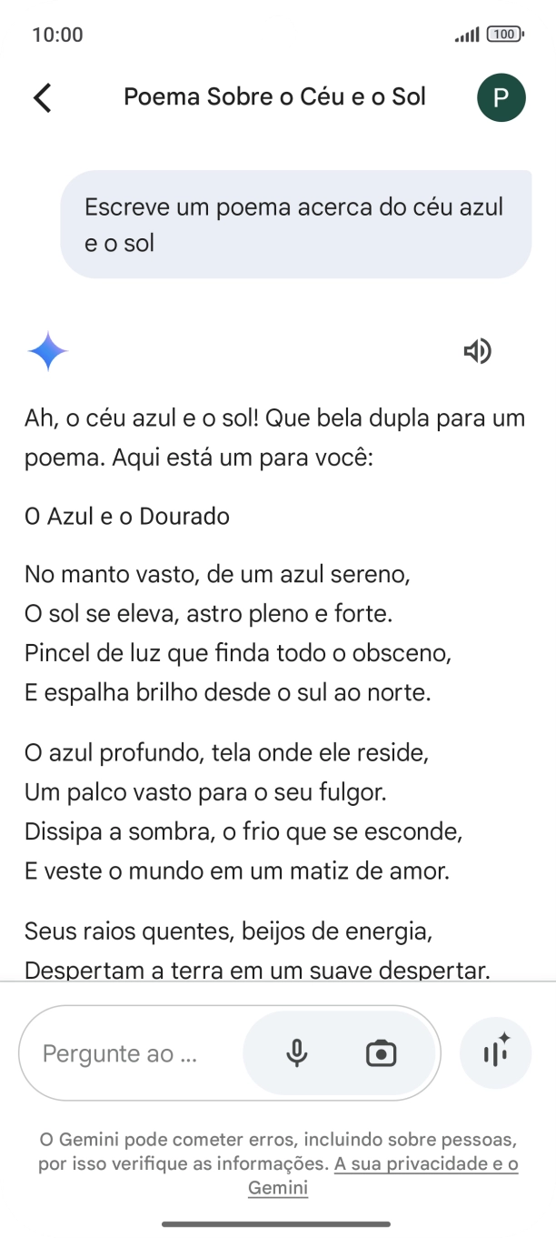 É possível solicitar à Gemini que gere um texto baseado na sua descrição.