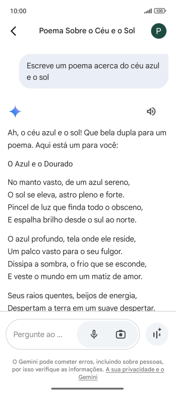 É possível solicitar à Gemini que gere um texto baseado na sua descrição.