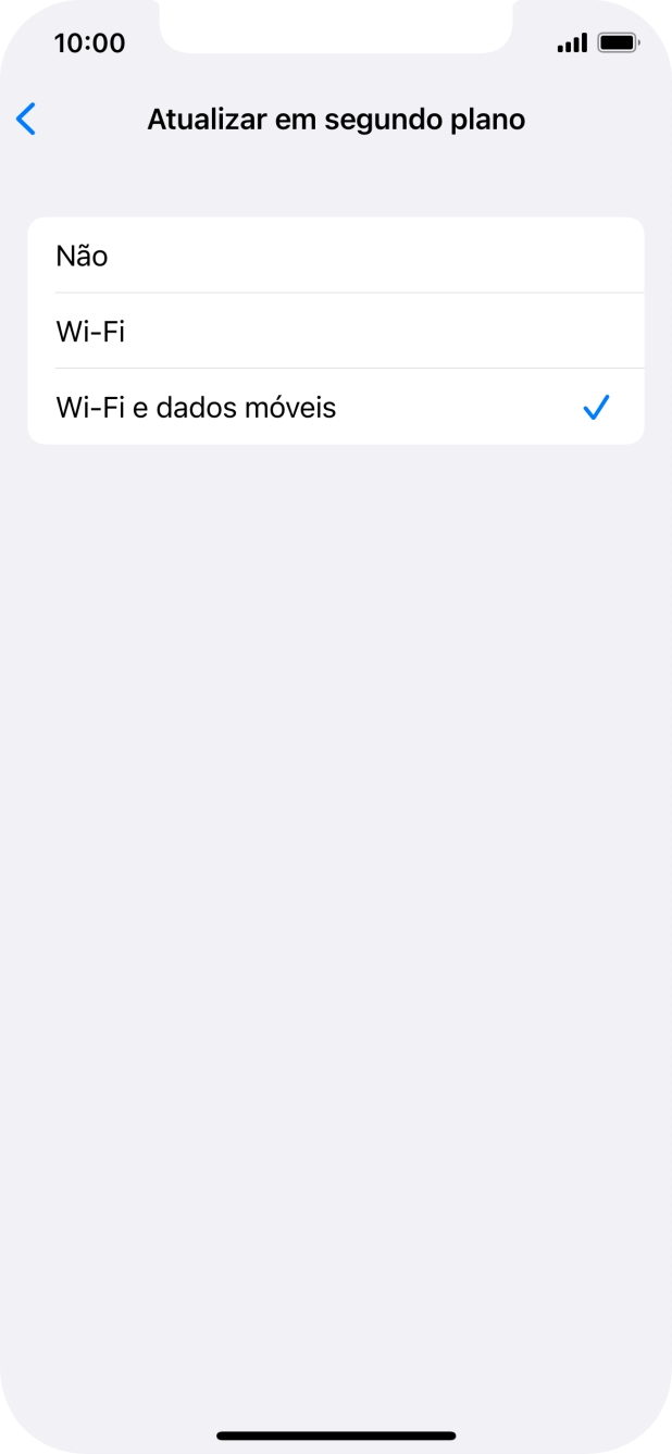 Para desativar a atualização de apps em segundo plano, prima Não.