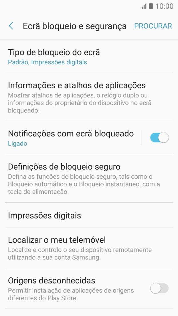 Prima Tipo de bloqueio do ecrã e introduza o código de bloqueio do telefone atual.