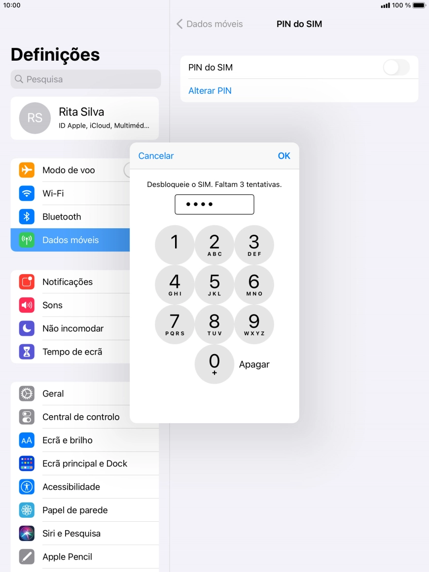 Introduza o seu código PIN e prima OK.
