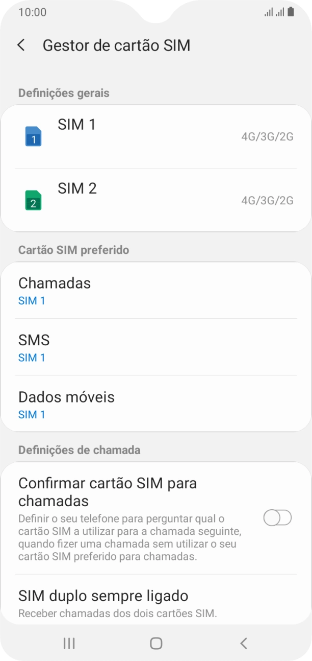 Prima o cartão SIM pretendido.