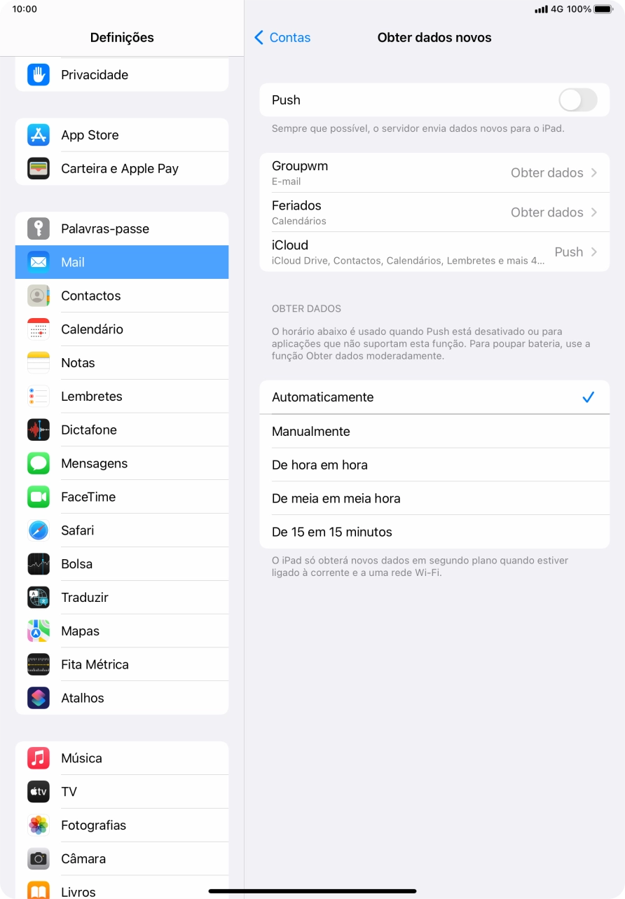 Se desativar a função, prima a definição pretendida.