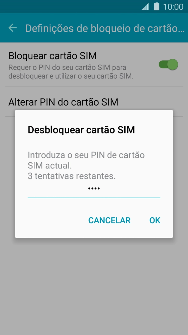 Introduza o seu código PIN e prima OK.