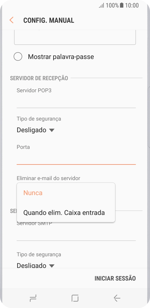Prima Nunca para manter os e-mails no servidor quando estes são apagados no telefone.