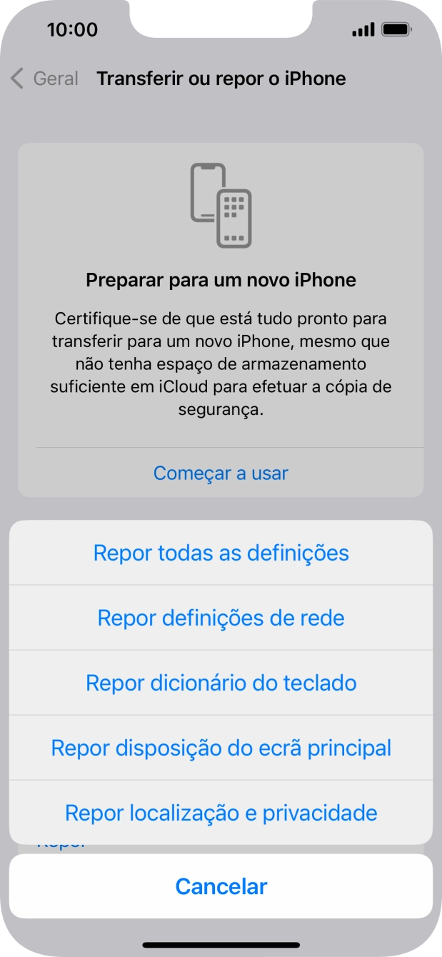 Prima Repor todas as definições.