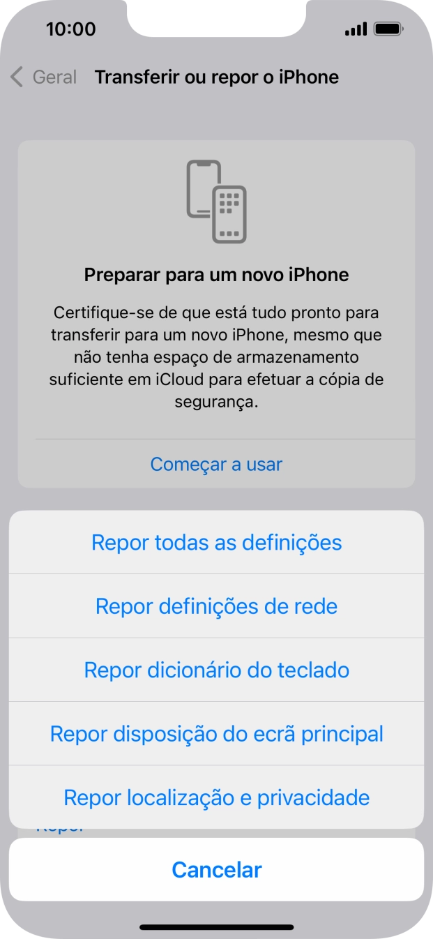 Prima Repor todas as definições.