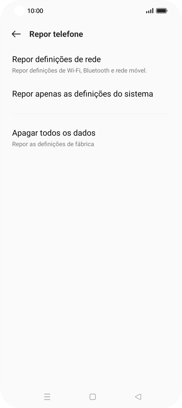 Prima Apagar todos os dados.