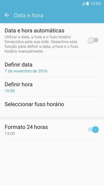 Prima Data e hora automáticas para ativar a função.