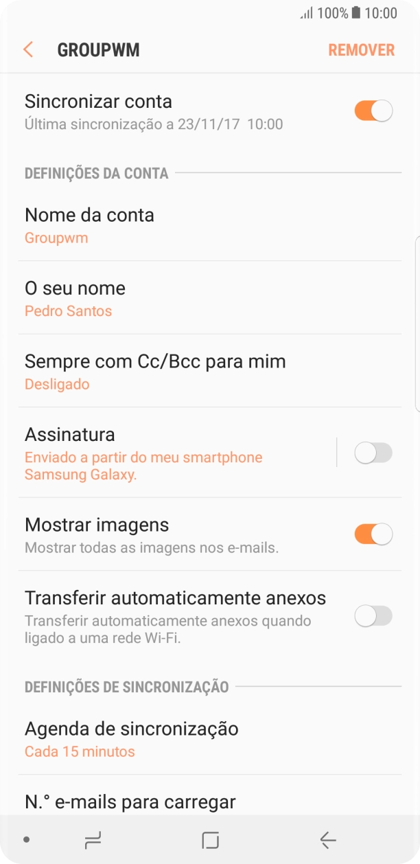 Prima Nome da conta.